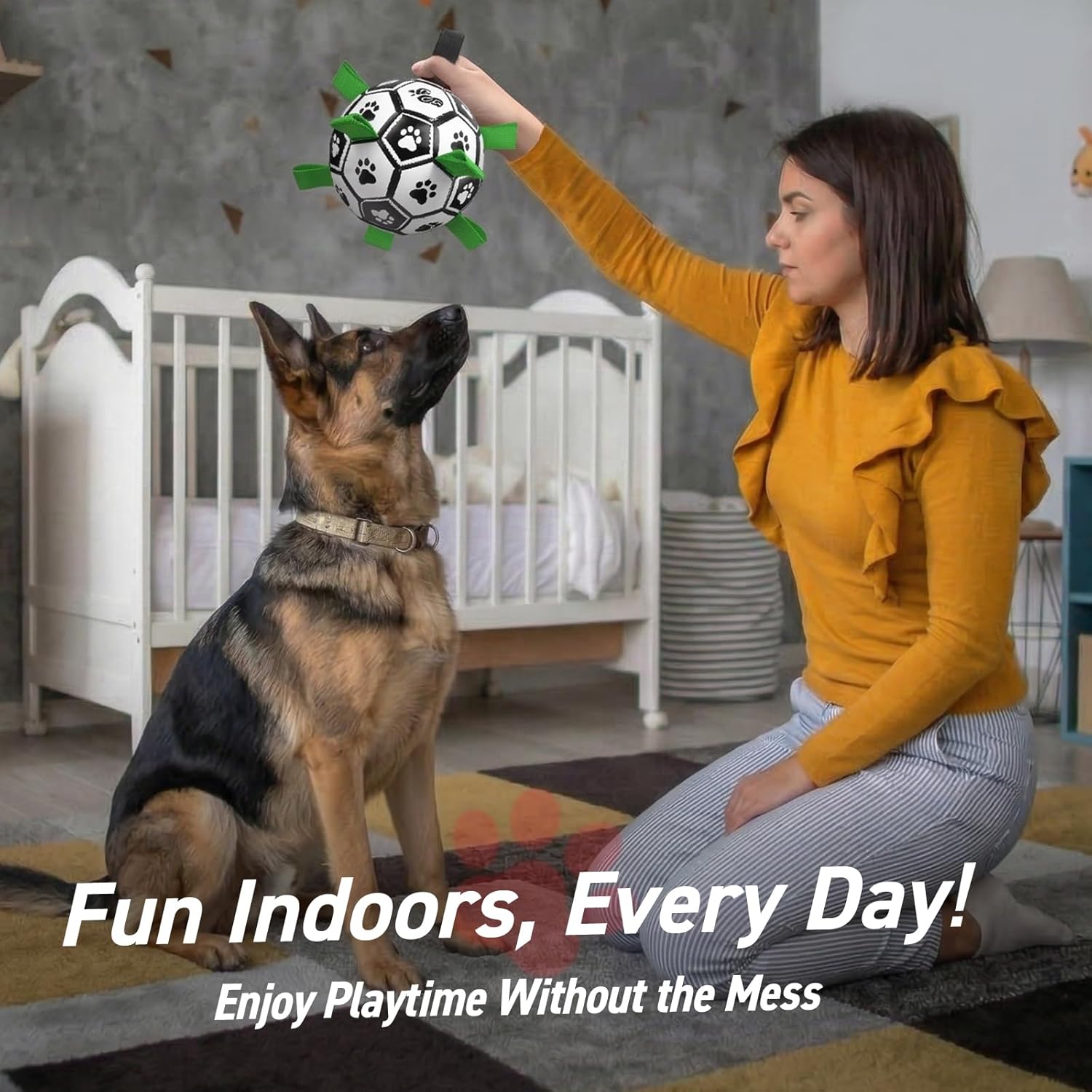 QDAN Dog Toys Extra Large Soccer Ball with Straps, Tug Toy, Water Toy, Durable Dogs Balls World Cup for Large（9 Inch）