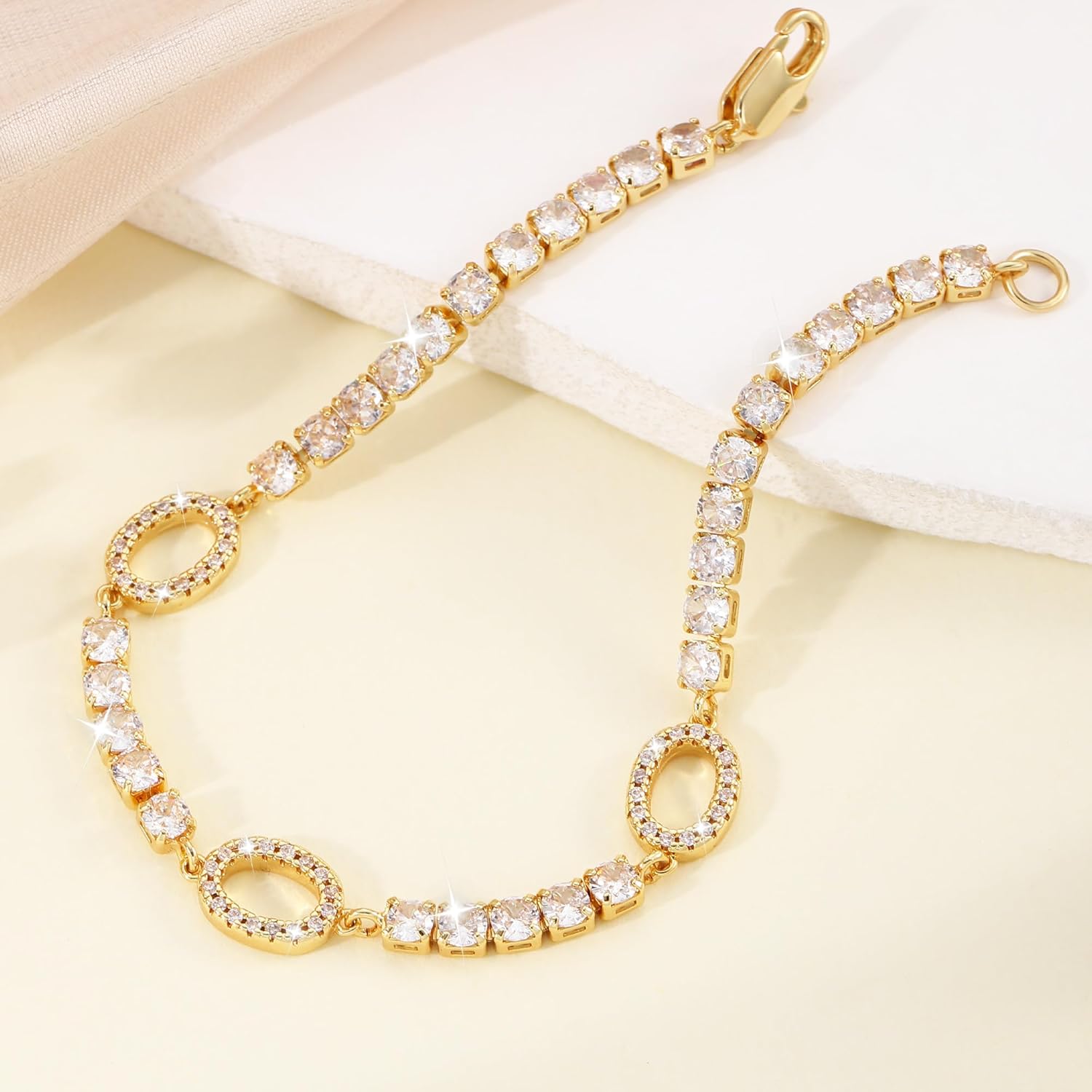 Diamond Tennis Bracelets for Women, 14K Gold Bracelets for Women Cross Bracelet Size 6.5 to 7.5 Mothers Day Gifts for Grandma Anniversaries Engagement Gifts