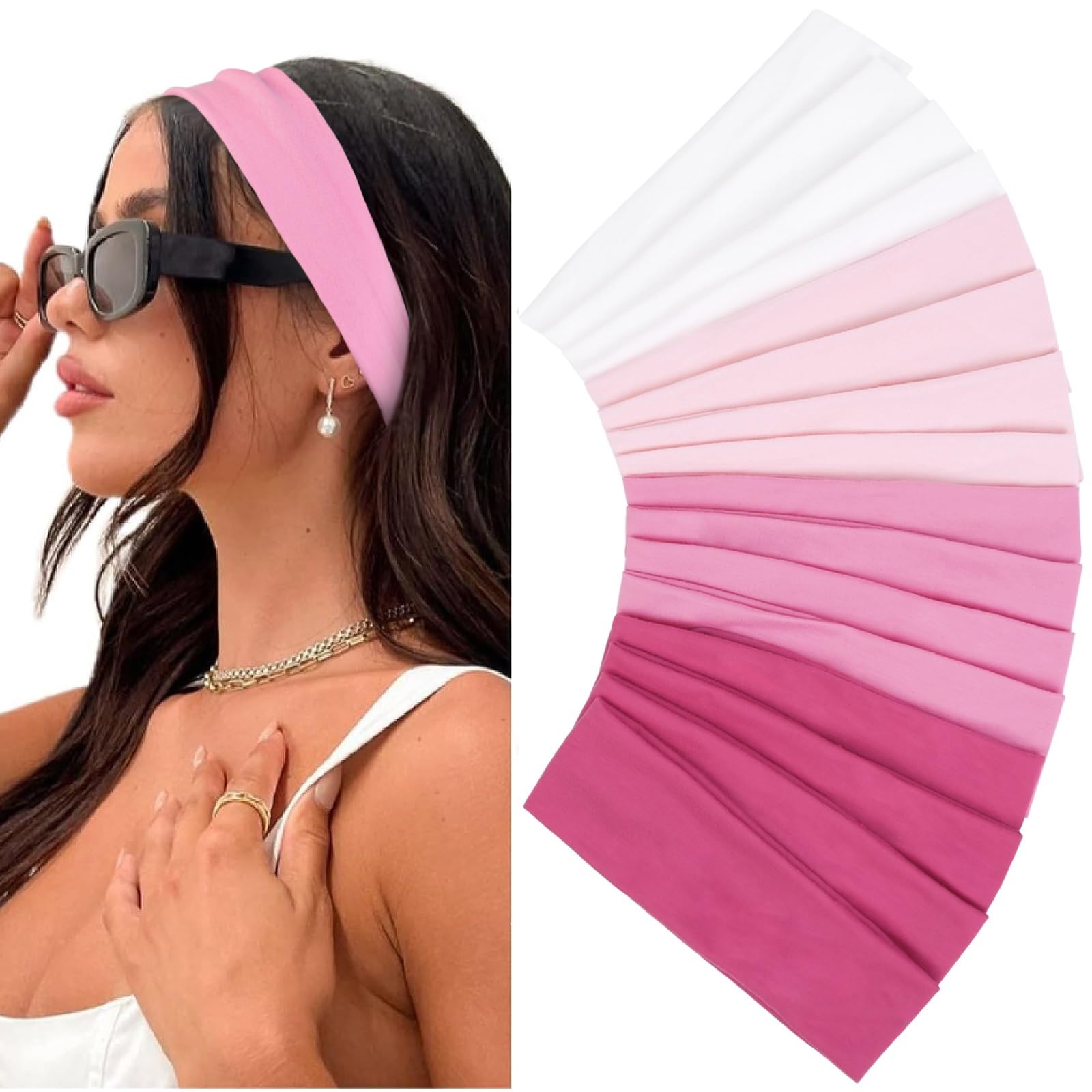 Huachi Pink Headbands for Women Valentines Day 16 Pack Elastic Hair Bands for Women' Hair Non Slip Soft Cloth Fabric Trendy Head Bands, White & Pink