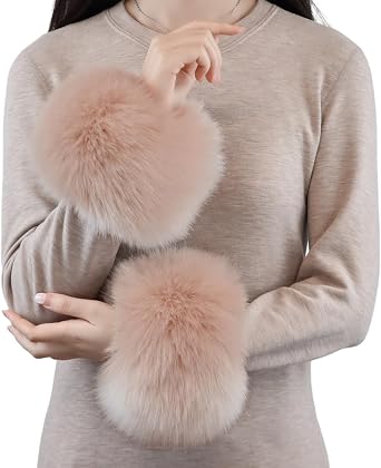 Peecabe Winter Women Fuzzy Arm Warmers Girls Faux Fur Short Wrist Cuffs Fluffy Soft Wrist Cover Ankle Warmer