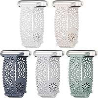 Vista 12 de 5 Pack Slim Lace Silicone Compatible for Apple Watch Band 38mm 40mm 41mm 42mm 44mm 45mm 46mm 49mm, Thin Hollow-out Breathable Strap for iWatch Ultra