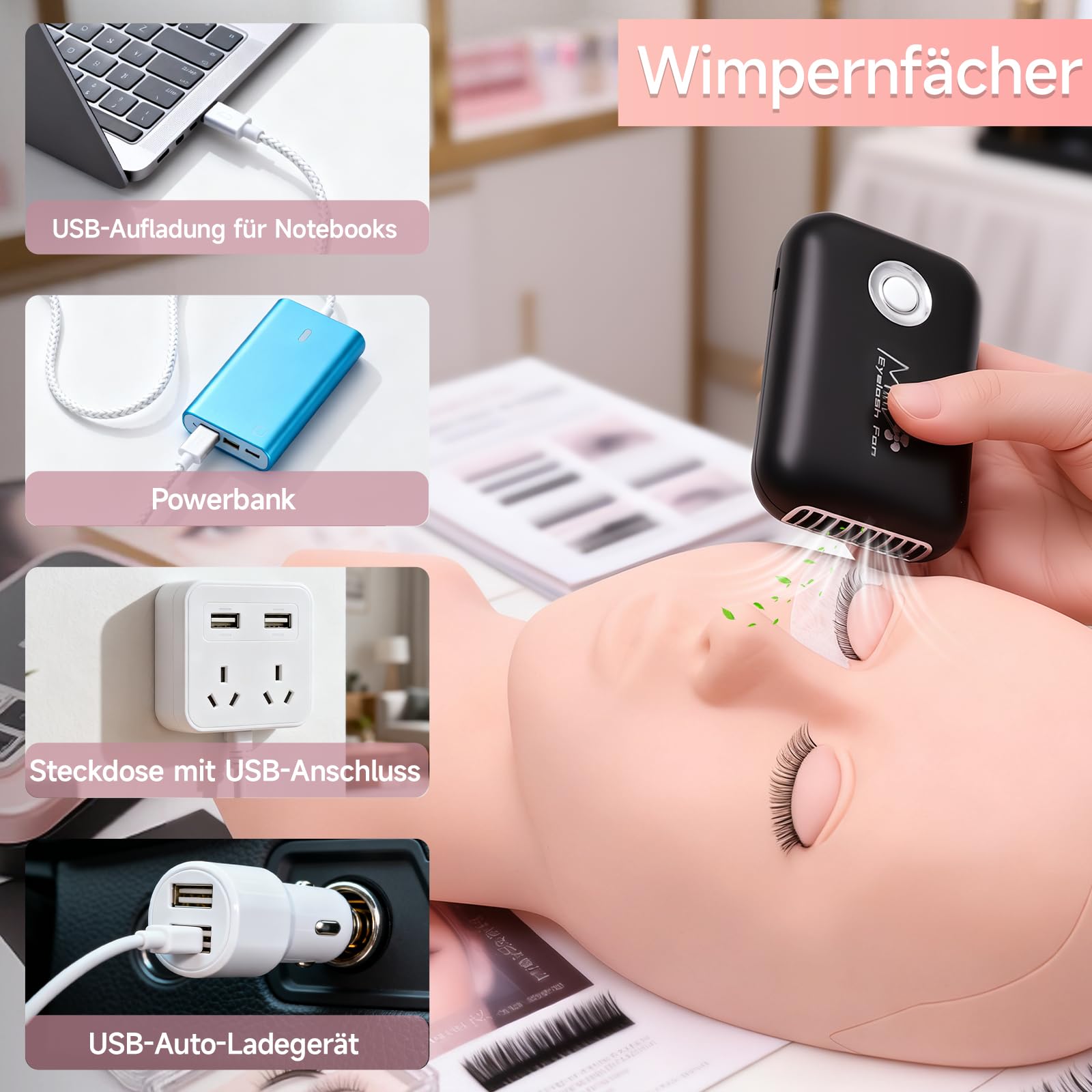 TwoWin Wimpernverlängerungs Set für Anfänger, Eyelash Extension Kit mit 4pc abnehmbaren Augenlidern, Professionelle Wimpern Mannequin Kopf Set mit Trainingskurs