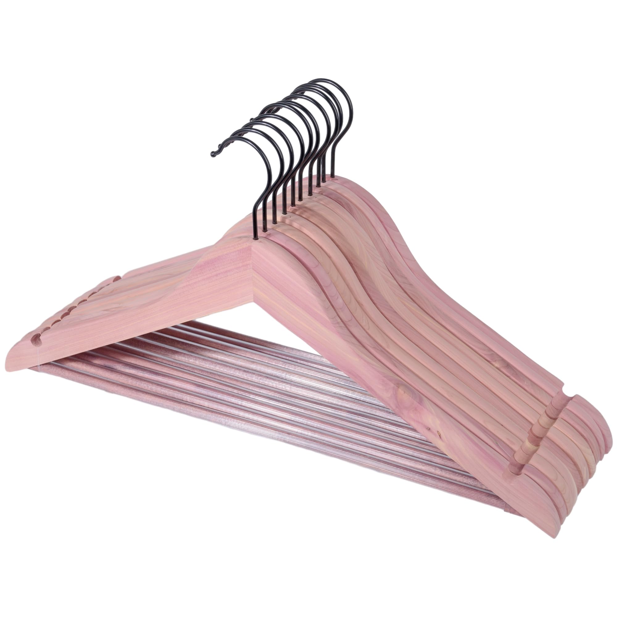 JS HANGERAmerican Red Cedar Hangers 10 Pack, Smooth Finish Wood Coat Hangers for Suit Shirt, Aromatic Cedar Clothes Hangers with Swivel Hook & Notches for Dress, Jacket, Pants