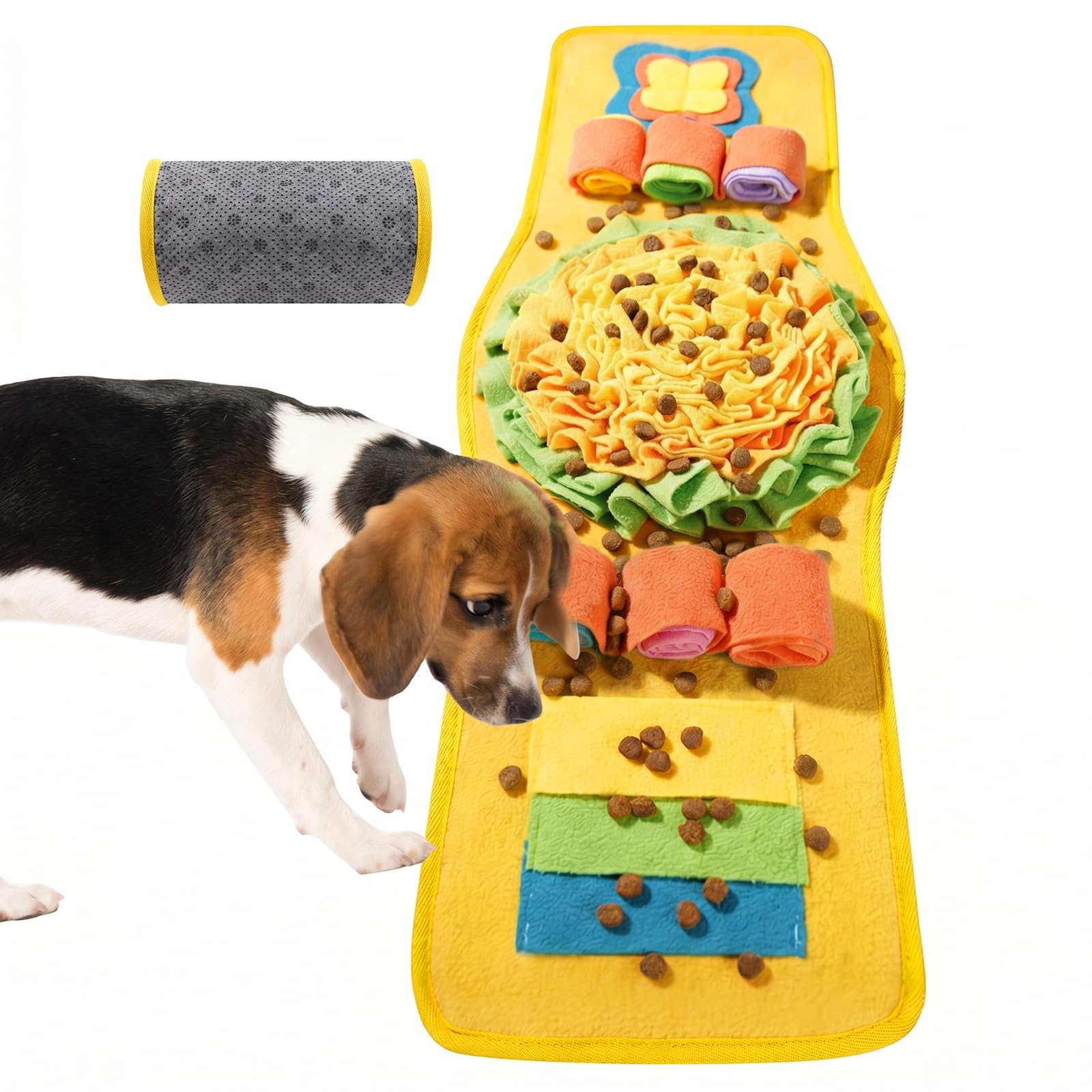 VINATO Tappeto Olfattivo Cane, 80 * 29cm Tappetino Interattivo per Cani Antiscivolo, Lavabile e Pieghevole Tappetino Olfattivo Cane Tappeto per Cani Gioco Interattivo per Gatti e Conigli, Giallo
