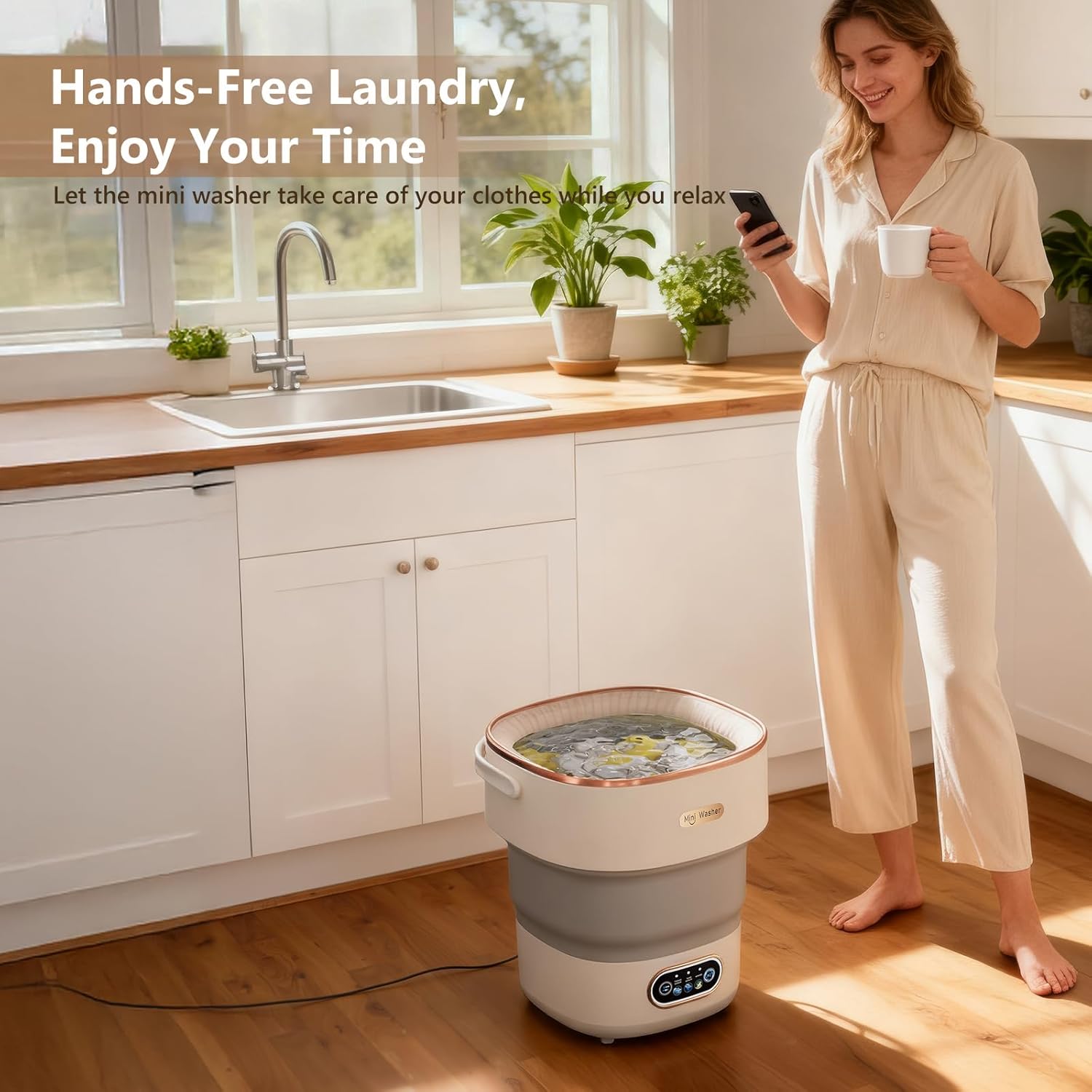 Mini Laundry Machine 16L — Foldable Portable Laundry Machine and Spinner for Baby Clothes, Underwear, Socks; Ideal for Travel, Dorms, Camping