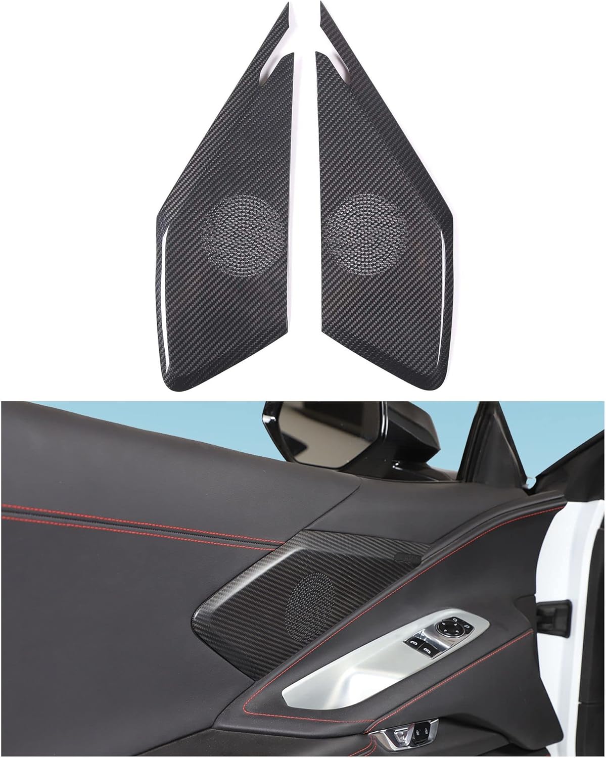 TOYCIDFG Door Inner Panel Speaker Cover Trim Compatible with C8 Corvette 2020-2025 Z06 Z51 Carbon Fiber Car Interior Decoration Accessories (Big Speaker Cover - high Configuration)