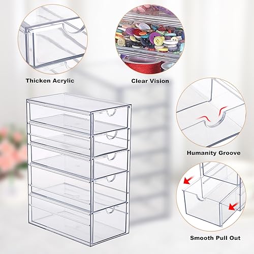 Miniatura 6 de BTSKY Cajones de escritorio de plástico, caja de almacenamiento de escritorio transparente, organizador de escritorio apilable con 5 cajones