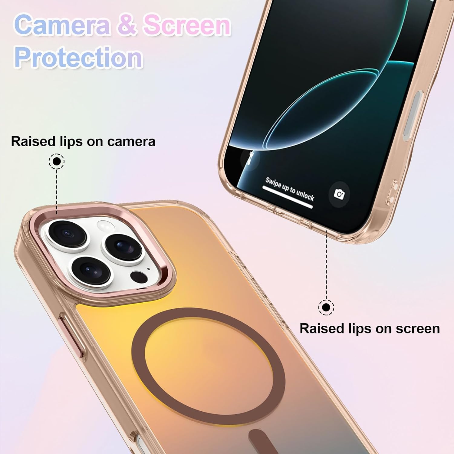 ZIYE Iridescent Case Designed for iPhone 16 Pro Compatible with Magsafe Cute Fluorescent Laser Design Shockproof Protective Phone Cover for Women Girls Men Desert Gold