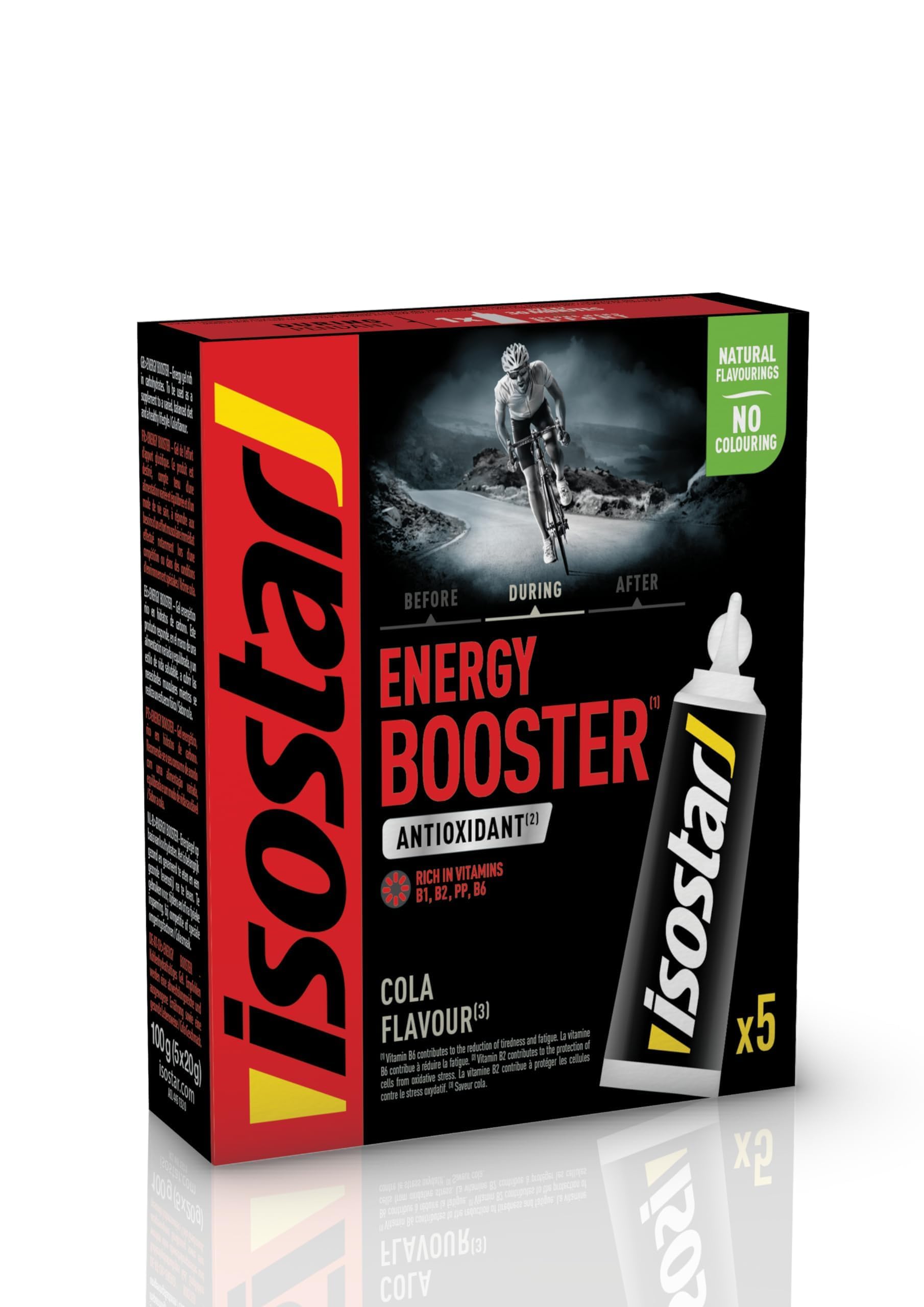 ISOSTAR – Gel Energy Booster – Cola-Geschmack – Sport-Energiegel – Antioxidans – Natürliches Aroma – Ohne Farbstoffe – 1 Packung mit 5 Einzelportionen (5 x 20 g)