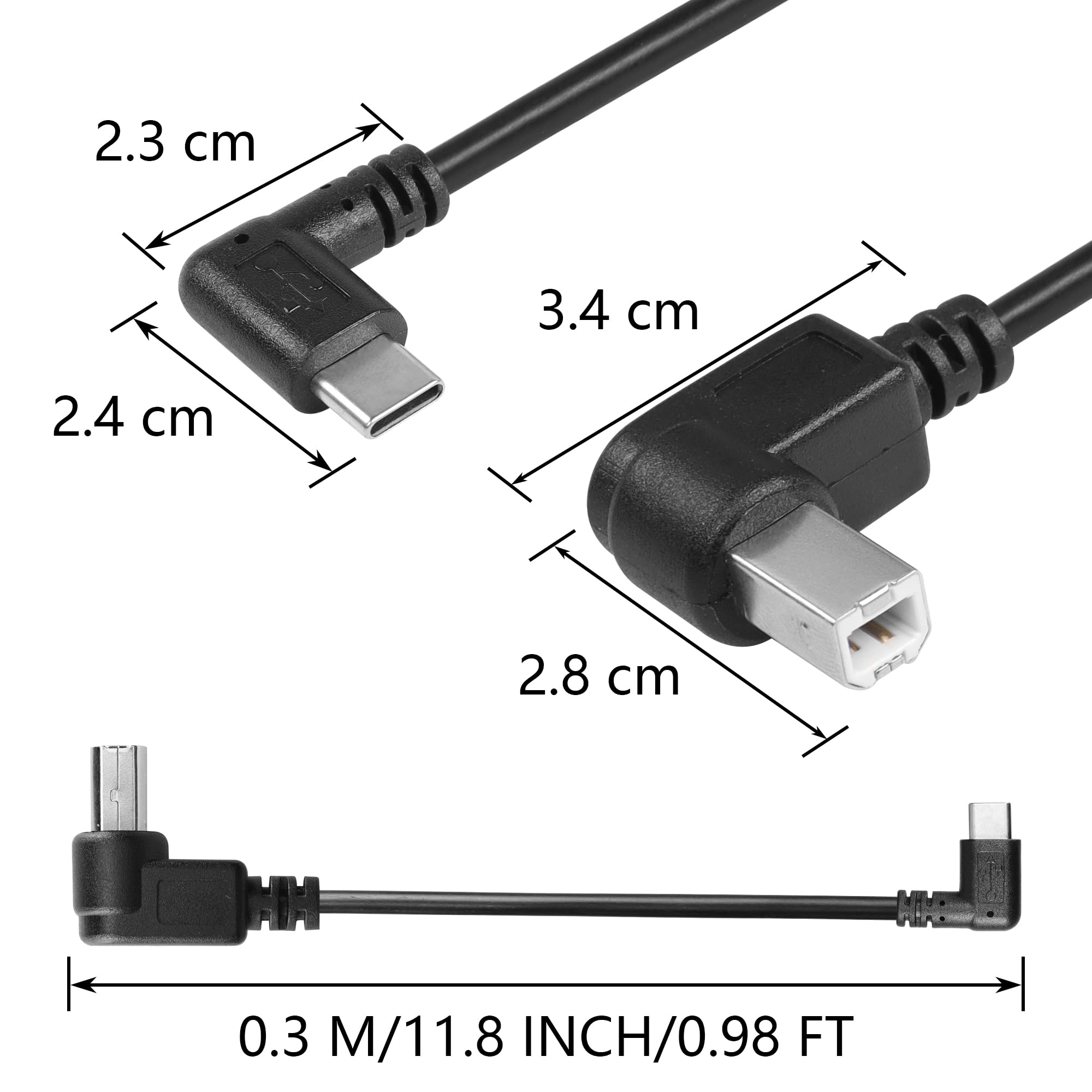 Cavo Stampante USB-C Ad Angolo Retto – SinLoon (2 Pezzi, 0.3m) Da USB B A Tipo C Per Stampanti E MIDI