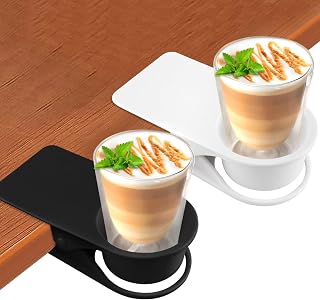 2PCS Clip on Cup Holder for Chair, Kalolary Desk Drink Holder, Black White