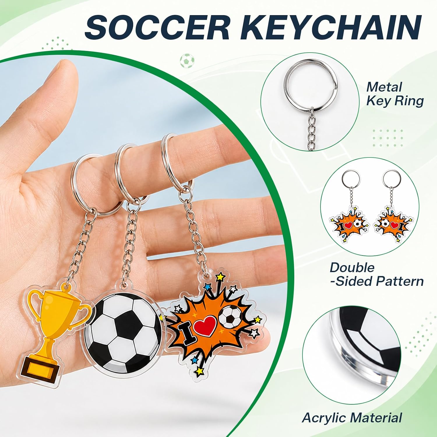 12 Pcs Soccer Acrylic Keychains Bulk, Sports Keyrings Party Favors for Backpack Decor, Birthday Team Gifts for Players, Men, Women, Kids