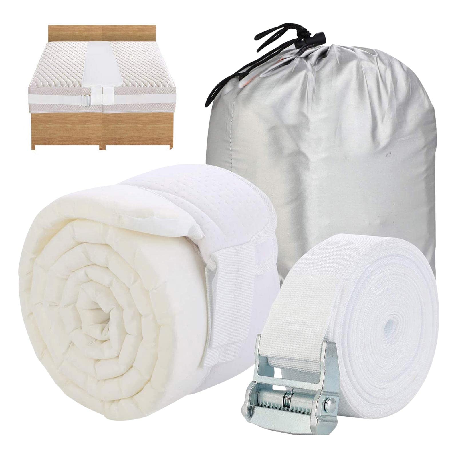 Kit de conion Bed Bridge Twin King - Conector de colchón con correa - Relleno extra y - Conector de cama ajustable y cómodo - Bolsa de almacenamiento incluida