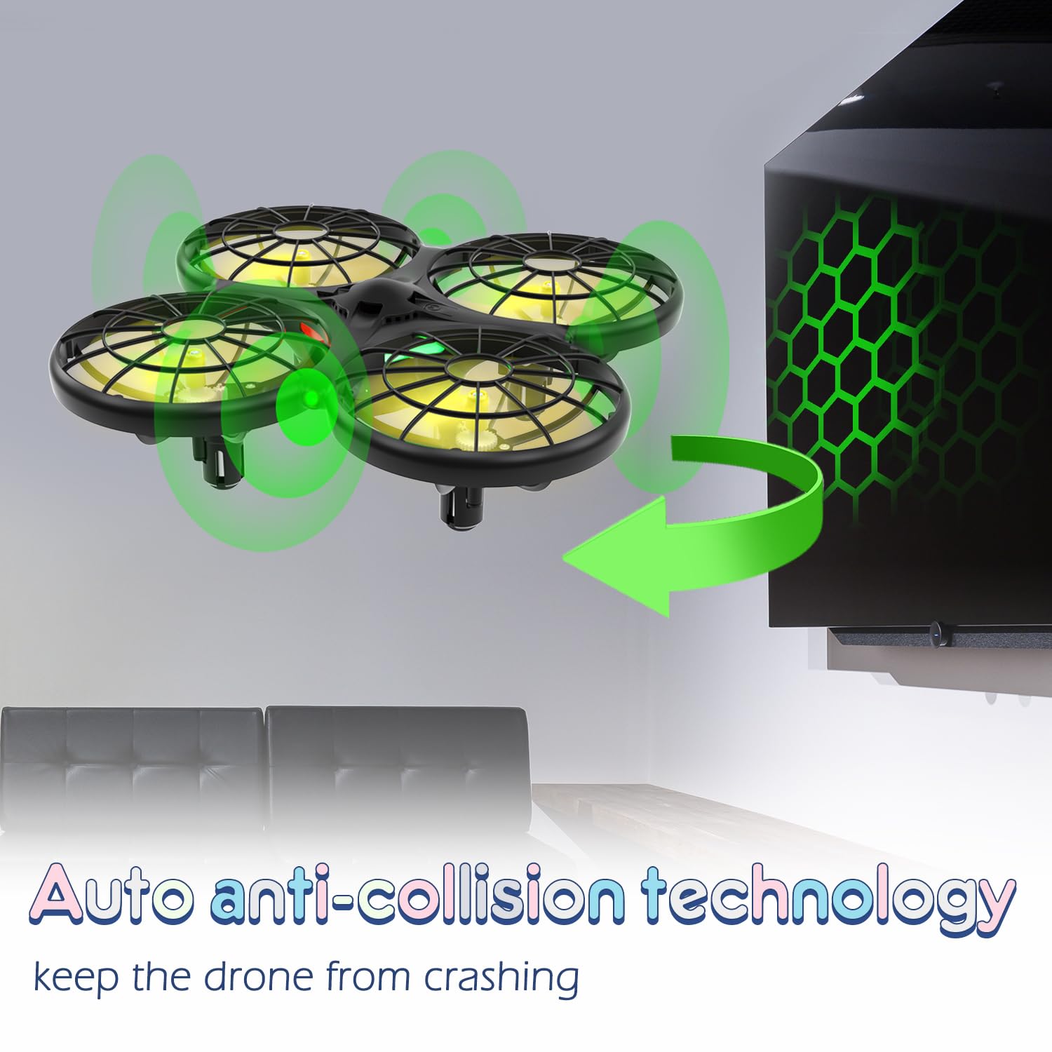 Loolinn | Drone per Bambini Regalo di Natale- Mini Drone Telecomandato con Tecnologia Anti-Collisione Automatica/Sicuro per i Bambini/Facile da far Volare / 3D Flip - Certificazione Approvata C0