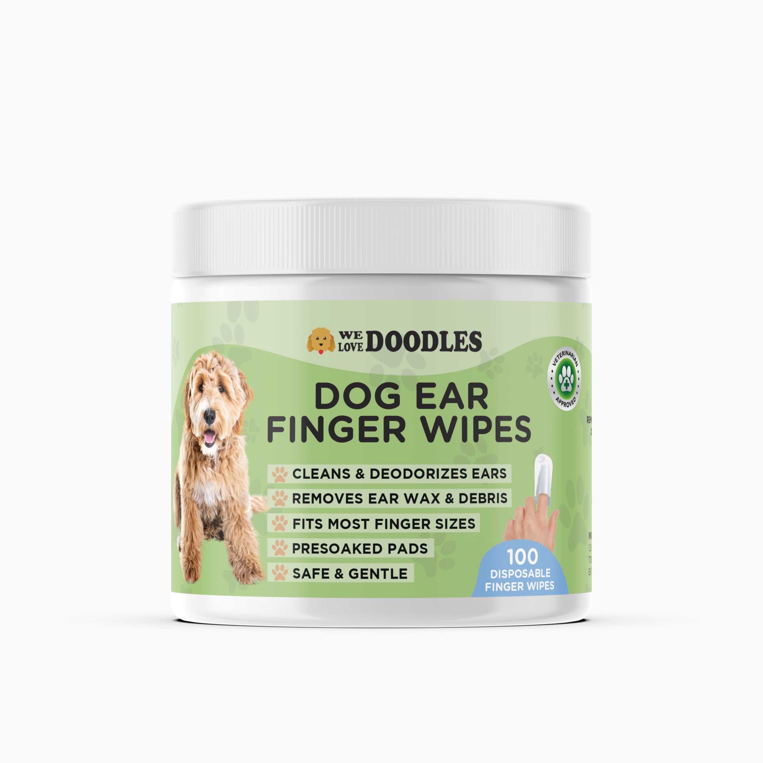 We Love Doodles Dog Ear Finger Wipes - Cleans & Deodorizes Dog Ear Cleaner, Presoaked Dog Ear Wipes, Safe and Gentle Ear Finger Wipes for Dogs - 100 PCS