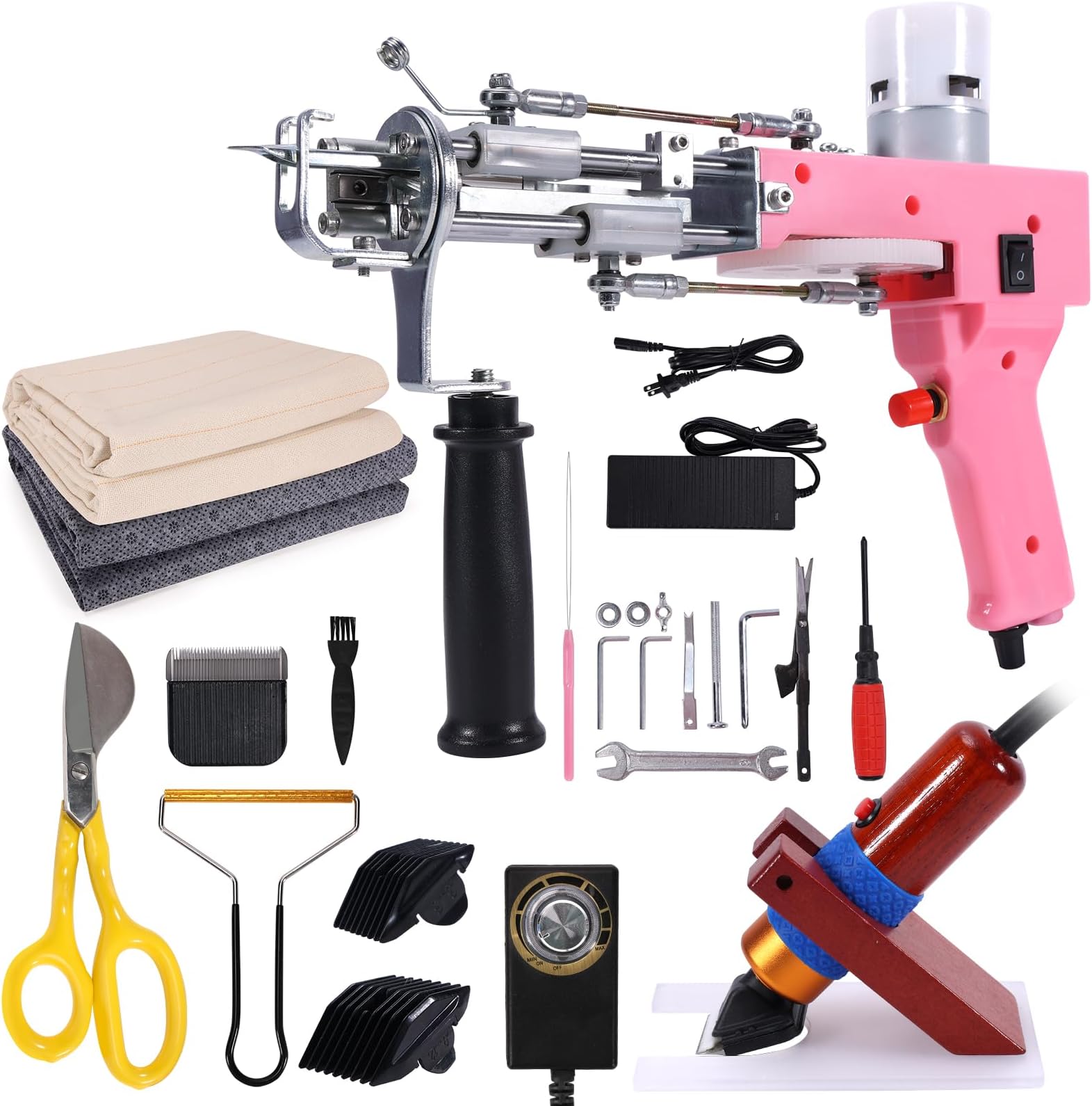 Pllieay Rug Tufting Gun, Tufting Gun Starter Kit with 2 in 1 Cut Pile Loop Pile Rug Gun, Carpet Trimmer, Tufting Cloth and Accessory, Rug Maker Machine Starter Kit for Beginners and Amateur