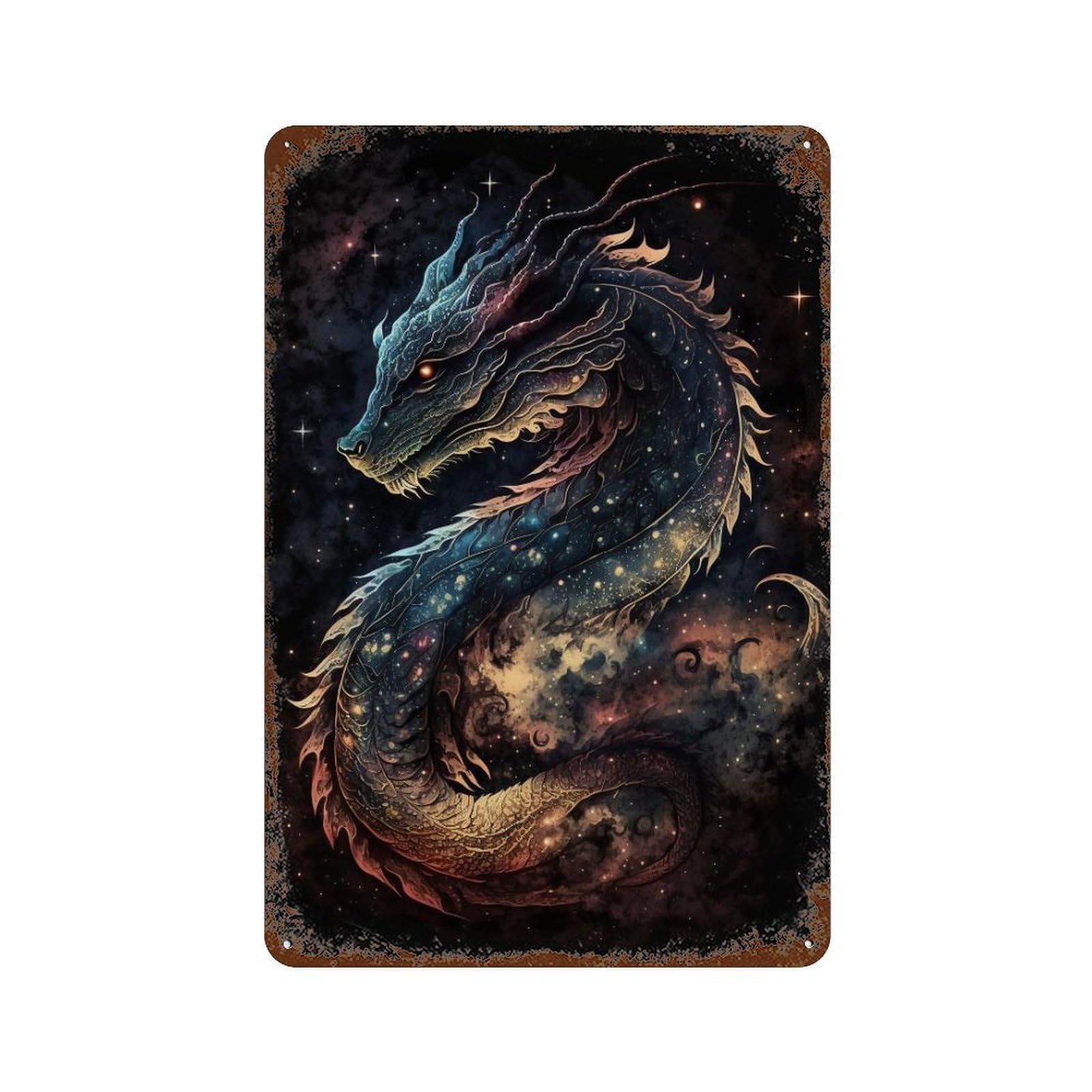 Galactic Dragon Art Print-2 Rusty Metal Tin Sign 11.8"x7.9", for Pub, Kitchen And Man Cave Decor, Novelty Wall Decor