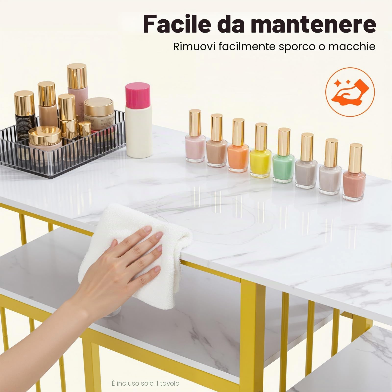 Tavolo da manicure con cassetti, toeletta senza specchio, struttura in marmo, tavolo per unghie, fino a 30 kg, tavolo per computer, salone, salone di unghie, tavolo in legno con struttura in