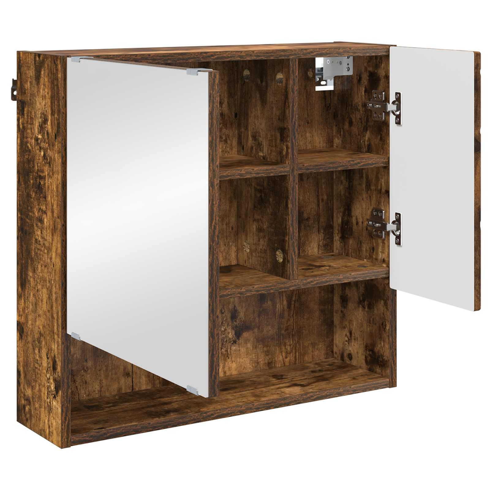 SYDE Armario Espejo Roble Ahumado 59 x 17 x 55 cm | Montaje en pared, Puerta con bisagras, Madera resistente a humedad, Uso interior