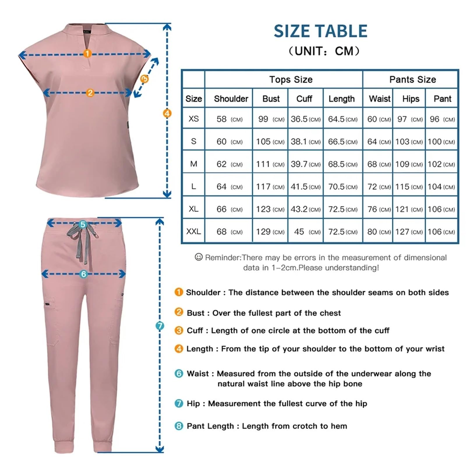 Uniforme Sanitario Unisex Uniformes médicos ajustados for mujer, conjuntos de uniformes for hospitales, cirugías, clínicas dentales, belleza, spa, salones laboratorio, ropa trabajo(Light blue,M)