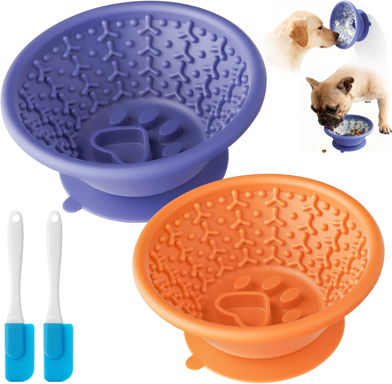 Dog Lick Bowl, Non-Slip Slow Feeder Licking Mat & Treat Dispenser (Wide Bowl Mouth w/Inlaid Stainless Steel Ring) - Interactive Toys, Anxiety Reducer, Freeze Bone for Dogs, BPA Free Silicone