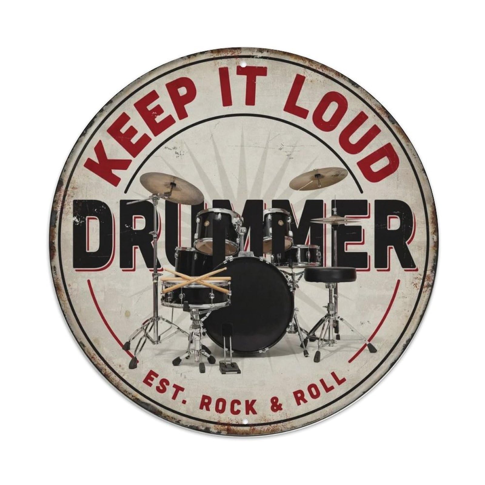 Drum Kit Rock Round Metal Tin Sign Plaque