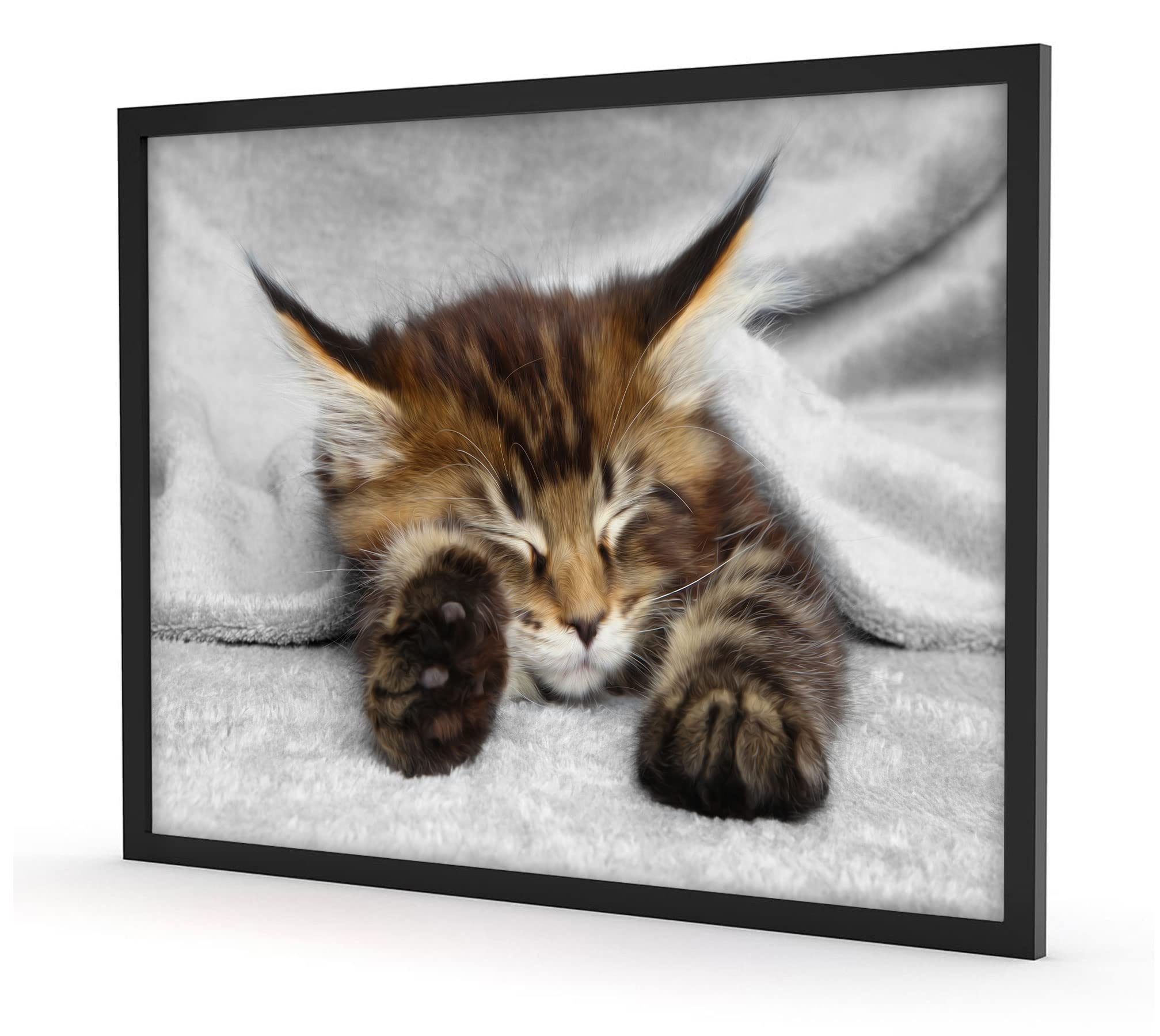 Poster a forma di gatto con orecchie grandi, formato 100 x 70 cm, stampa artistica incorniciata