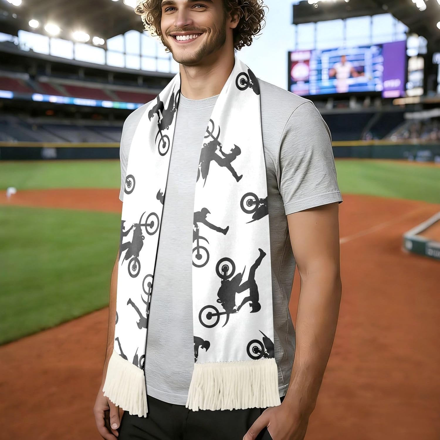 CHIFIGNO Motorcycles White Soccer Scarf for Fans, Soft Touch & Fast Drying Polyester, Support your Team with Game Day Must have