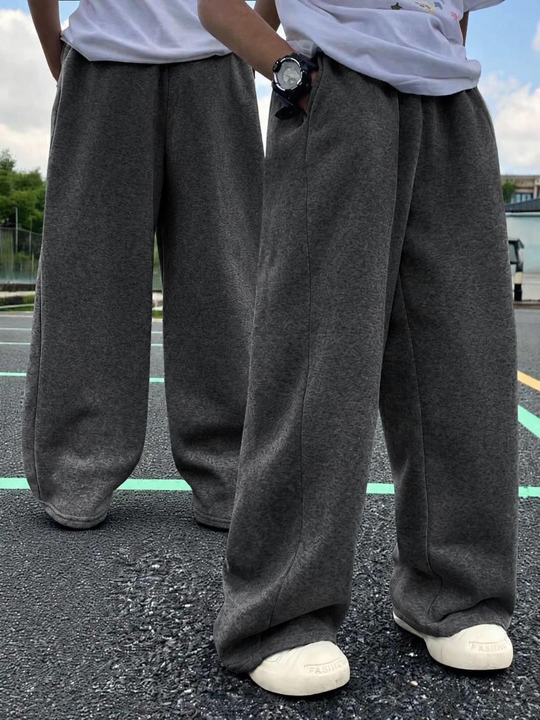 KIDLAGA Boys 2 Pack Wide Leg Sweatpants Elastic Waist Baggy Athletic Joggers with Pockets Size 7-14Y