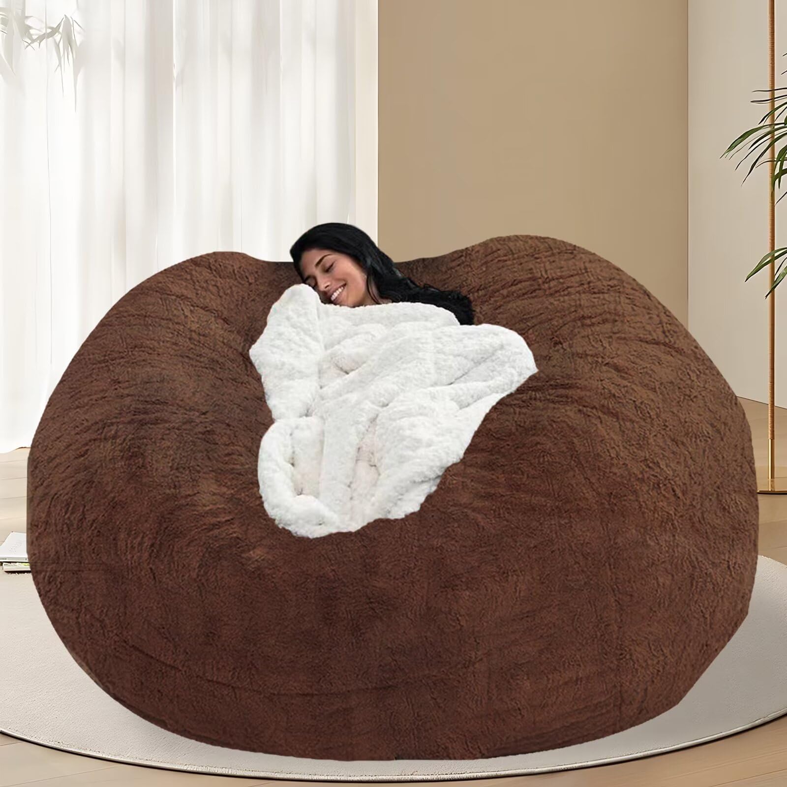 BCU 6FT Bean Bag Chair for Adults and Kids Without Filler Giant Stuffed Animal Storage Cover Soft Faux Fur Floor Chair Cover for Bedroom Living Room,