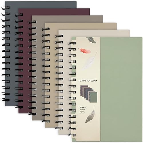 EOOUT 6 cuadernos en espiral de 5.5 x 8.5 pulgadas de tapa dura con rayas universitarias, tamaño A5, 160 páginas, varios colores de tono Morandi