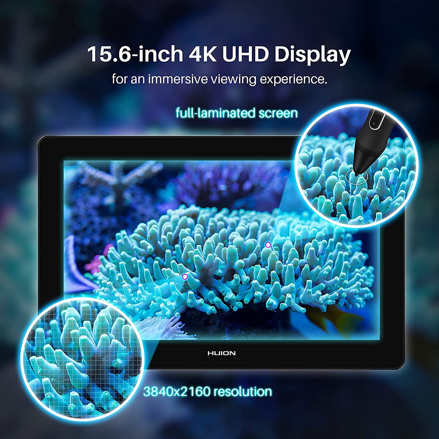 HUION Kamvas Pro 16 Plus 4K UHD Graphics Drawing Tablet with Screen Full Laminated 145% sRGB Art Tablet with Battery-Free Stylus, 15.6-inch Drawing Monitor Work with Linux, Windows PC, Mac, Android 1