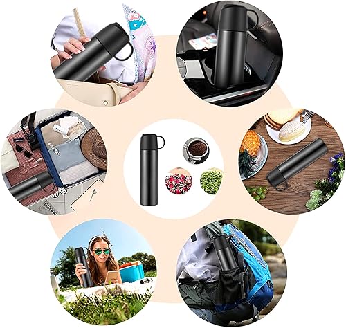 Miniatura 6 de Botella de agua de acero inoxidable aislada al vacío con tapa y taza a prueba de fugas, termo de doble pared, taza de viaje deportiva que mantiene