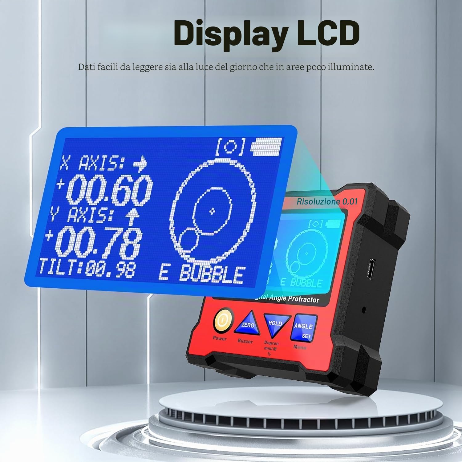 Scatola di livello digitale, inclinometro goniometro a doppio Livella a bolla digitale a doppio asse Misuratore di elettronico per la lavorazione del legno, l'edilizia e l'industria automobilistica