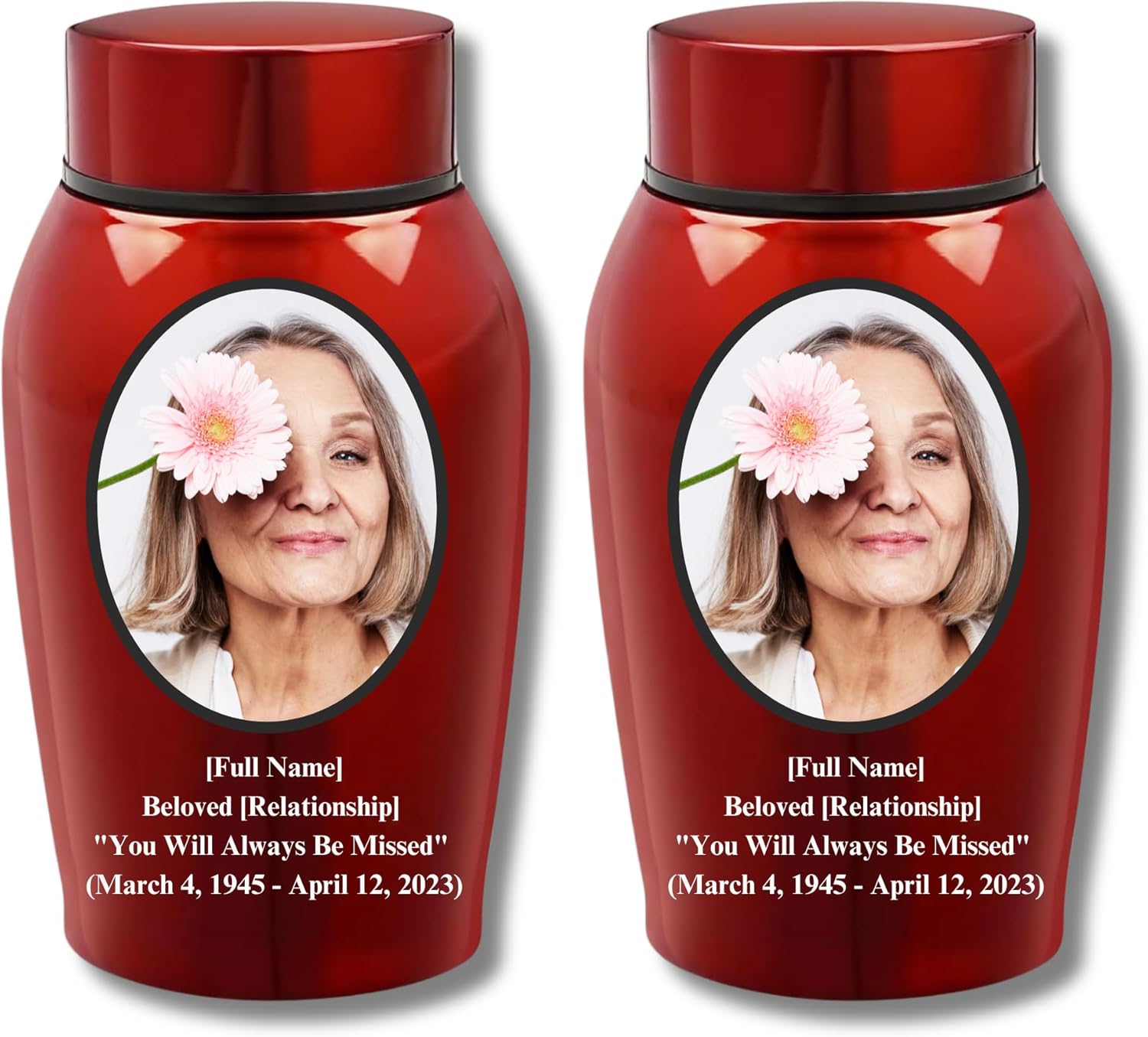 Custom Photo Personalized Small Urns for Human Ashes - Stainless Steel Keepsake Mini Urns for Memorial Cremation and Funeral (2 Red, Large)