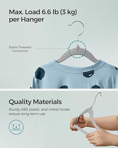 Miniatura 8 de SONGMICS Perchas para bebé, paquete de 50 perchas para niños, 11.8 x 8.1 pulgadas, ganchos giratorios plateados de 360, perchas de ropa que ahorran