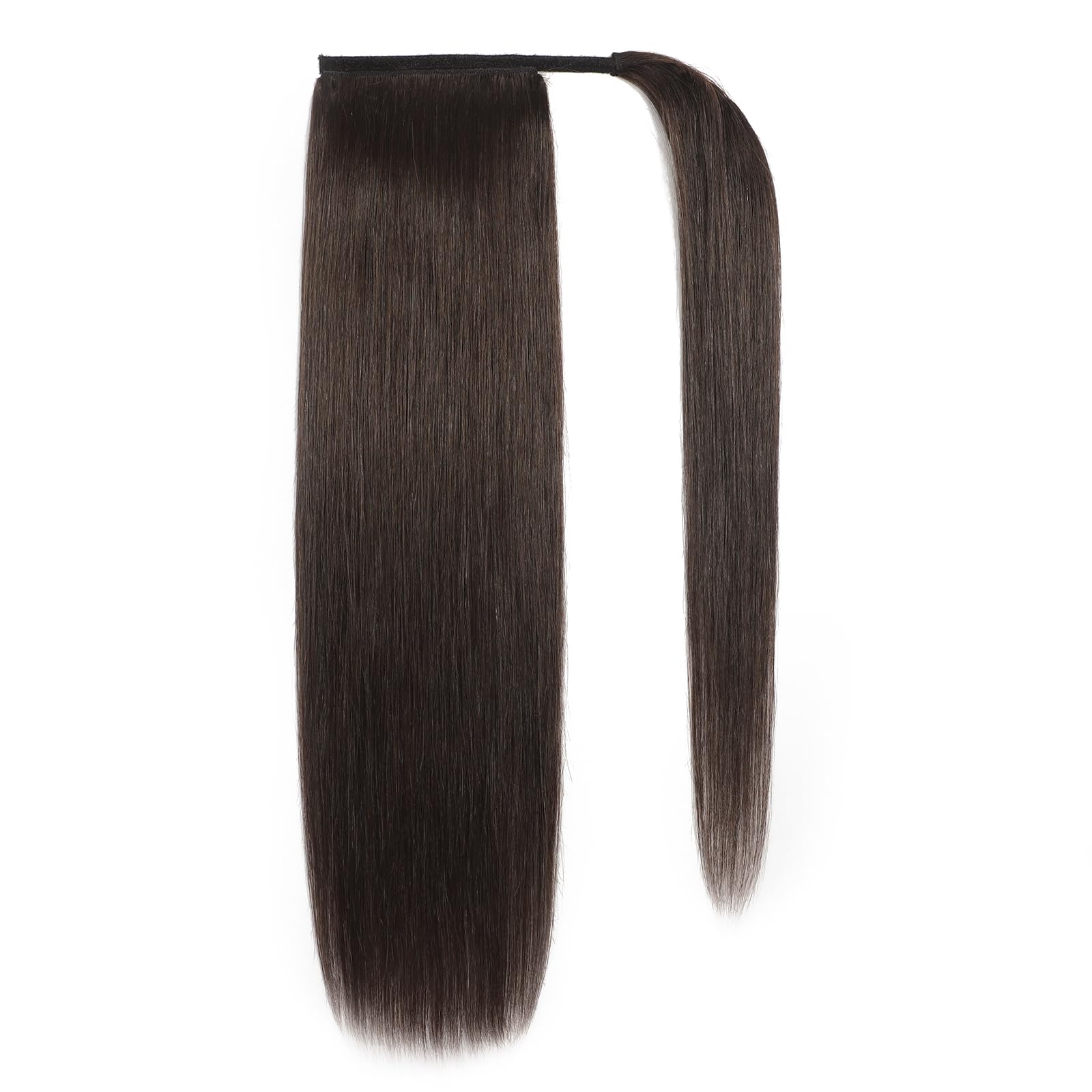 Human Hair 100% Echthaar Ponytail Pferdeschwanz Extensions und Clip in Zopf Haarteil 2# Dunkelbraun Haar 16"/40cm