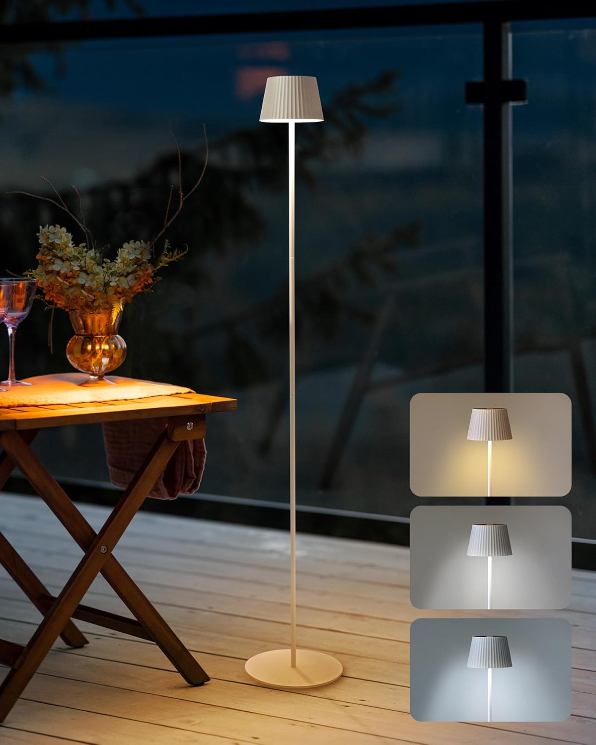 Solar Floor Lamp Outdoor Cordless Floor Lamps for Outdoor and Indoor, IP54 Water Resistant, Dimmable LED Floor Lamps, Stand Lamp for Patio, Living Room, Bedside