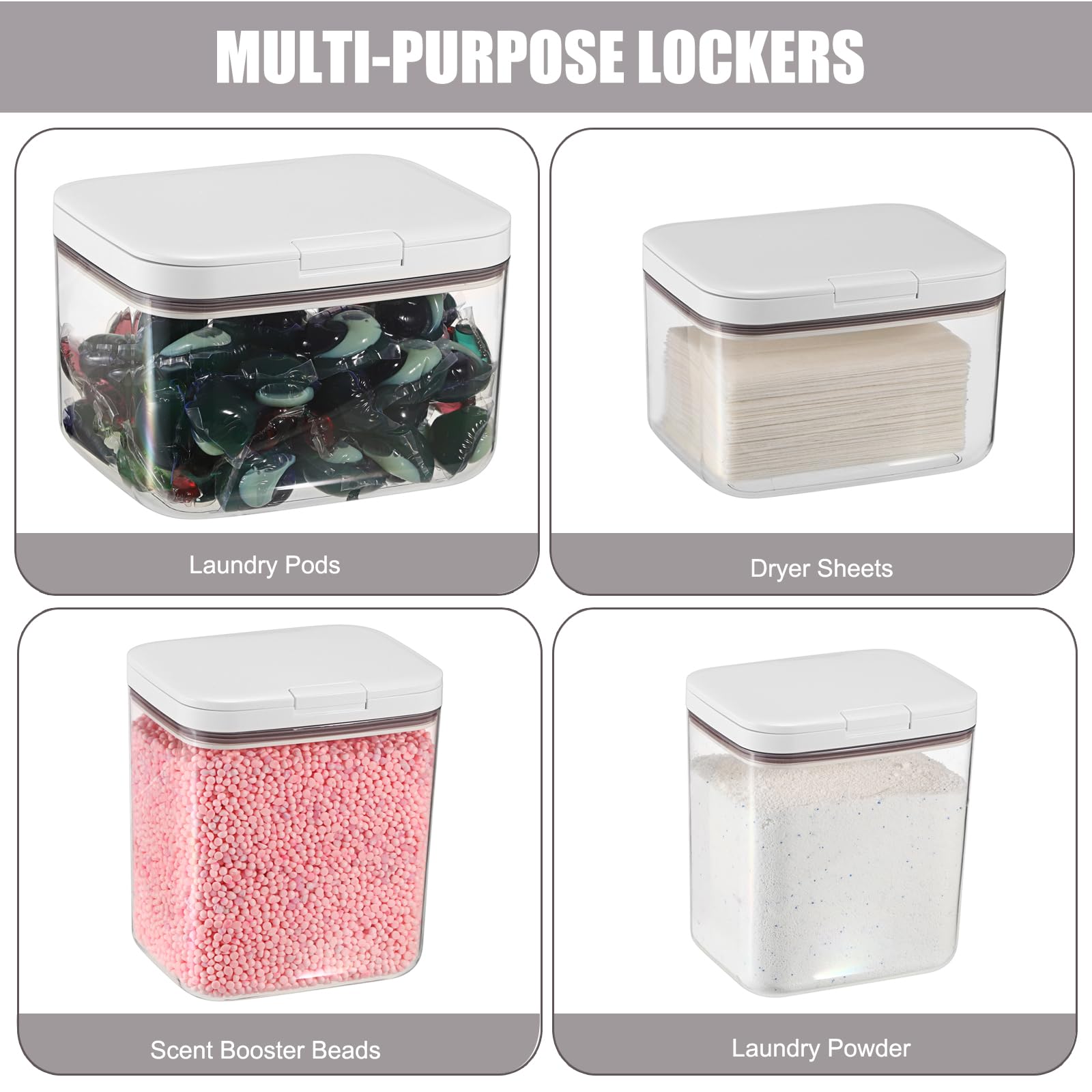 Waschmittel Aufbewahrungsbox aus PET Kunststoff, Vorratsdose mit Messbecher, Organizer für Waschmittel, Wäscheperlen duftende Perlen Mehl Hundefutter Katzenfutter (5,5L+2,8L+2L+1,2L)