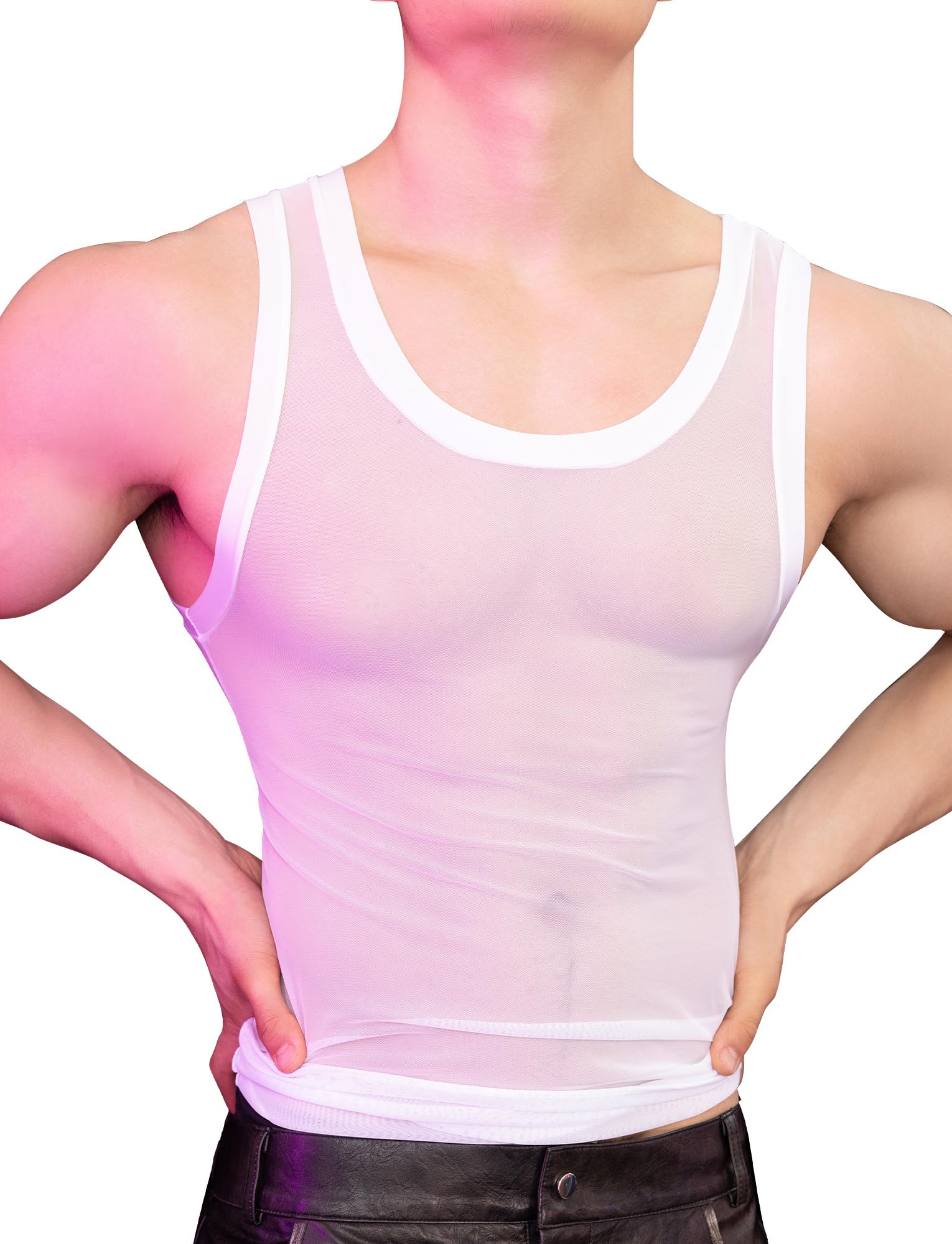 AIEOE Débardeur sans manches pour homme - Slim - Ultra léger - Transparent - Extensible - Clubwear - Sexy et léger