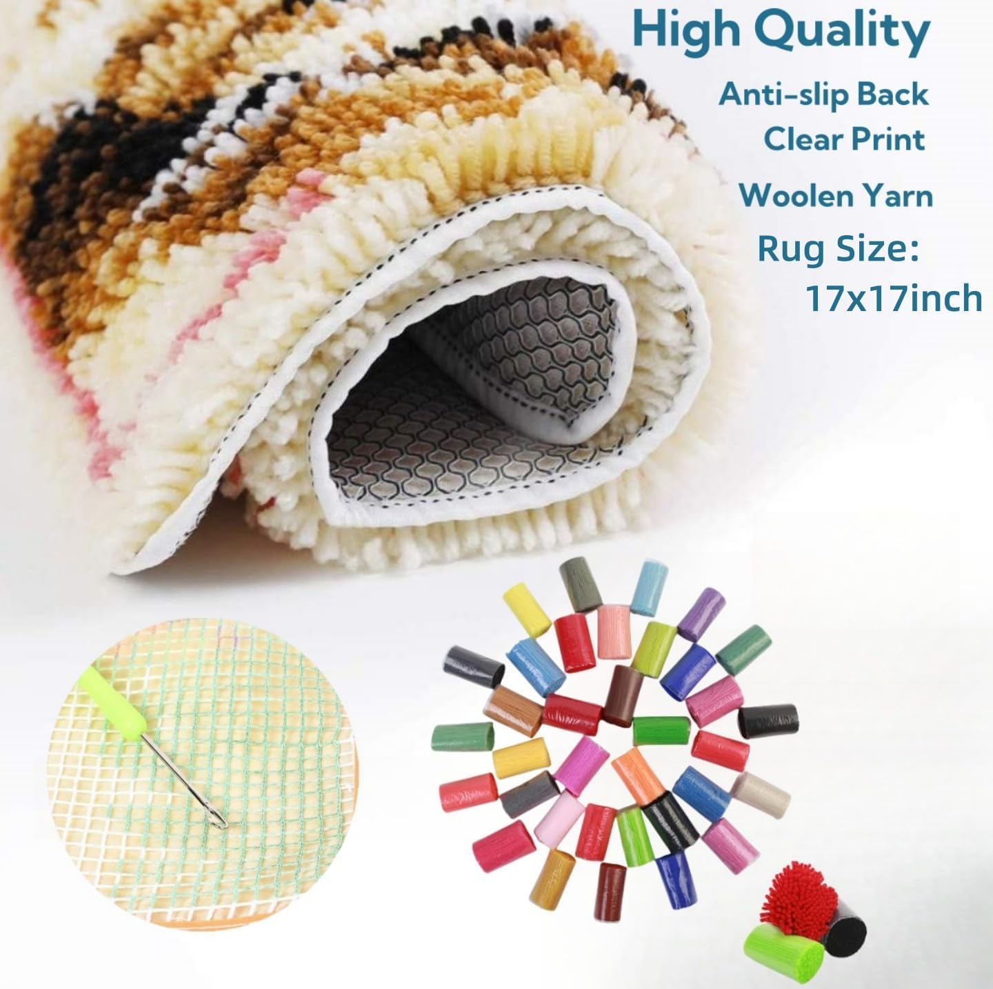 Red Mushroom Round Shape Latch Hook Kits Mini Rug DIY Handmade Crochet Yarn Needlework Hook and Latch Kit Printed Canvas Carpet Cushion Cover Home Christmas Decoration 30x30cm(3)