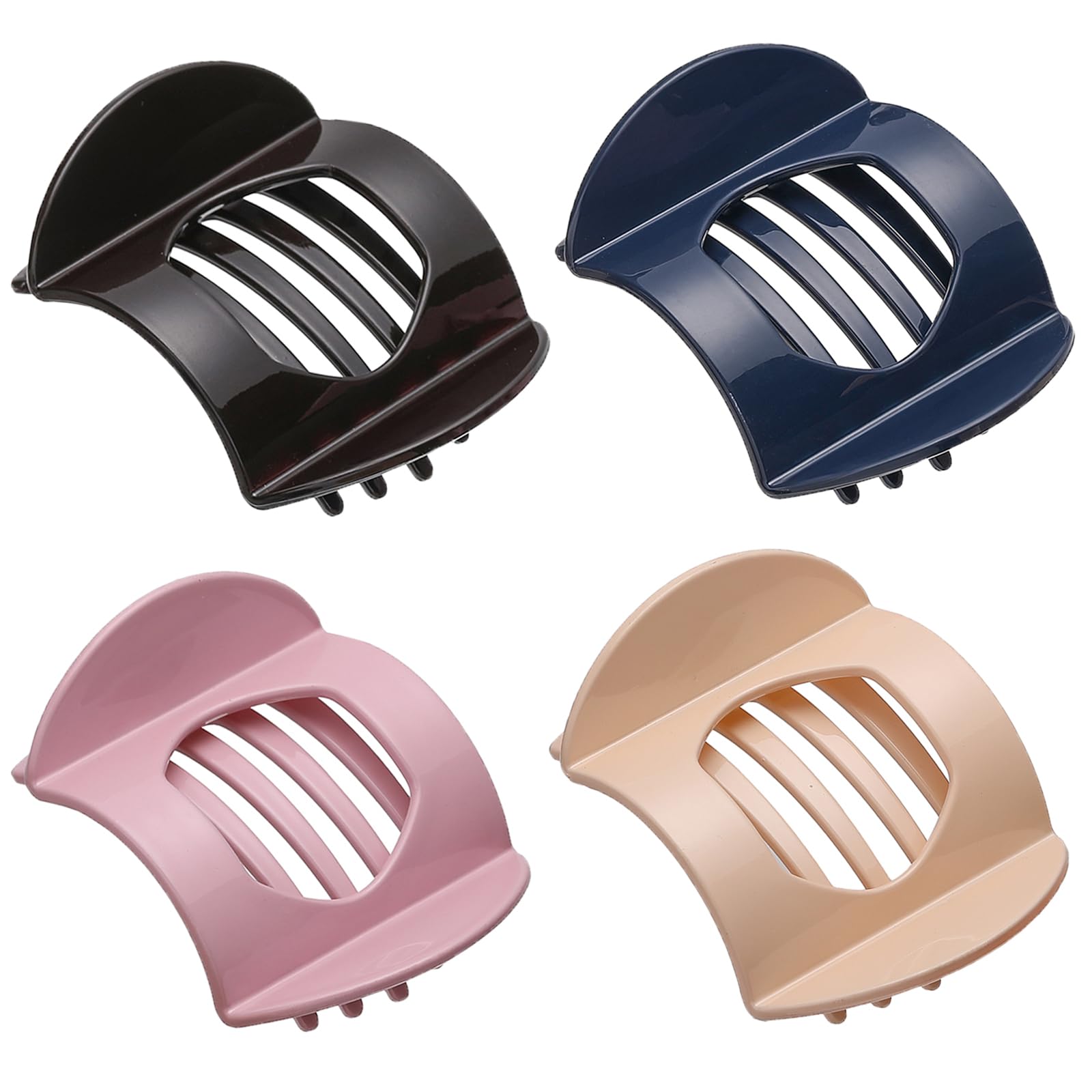4 PCS Flat Claw Clips, Round Large Flat Hair Clips for Women,French Strong Hold Hair Barrettes for Thick Thin Hair(Bright Colors)