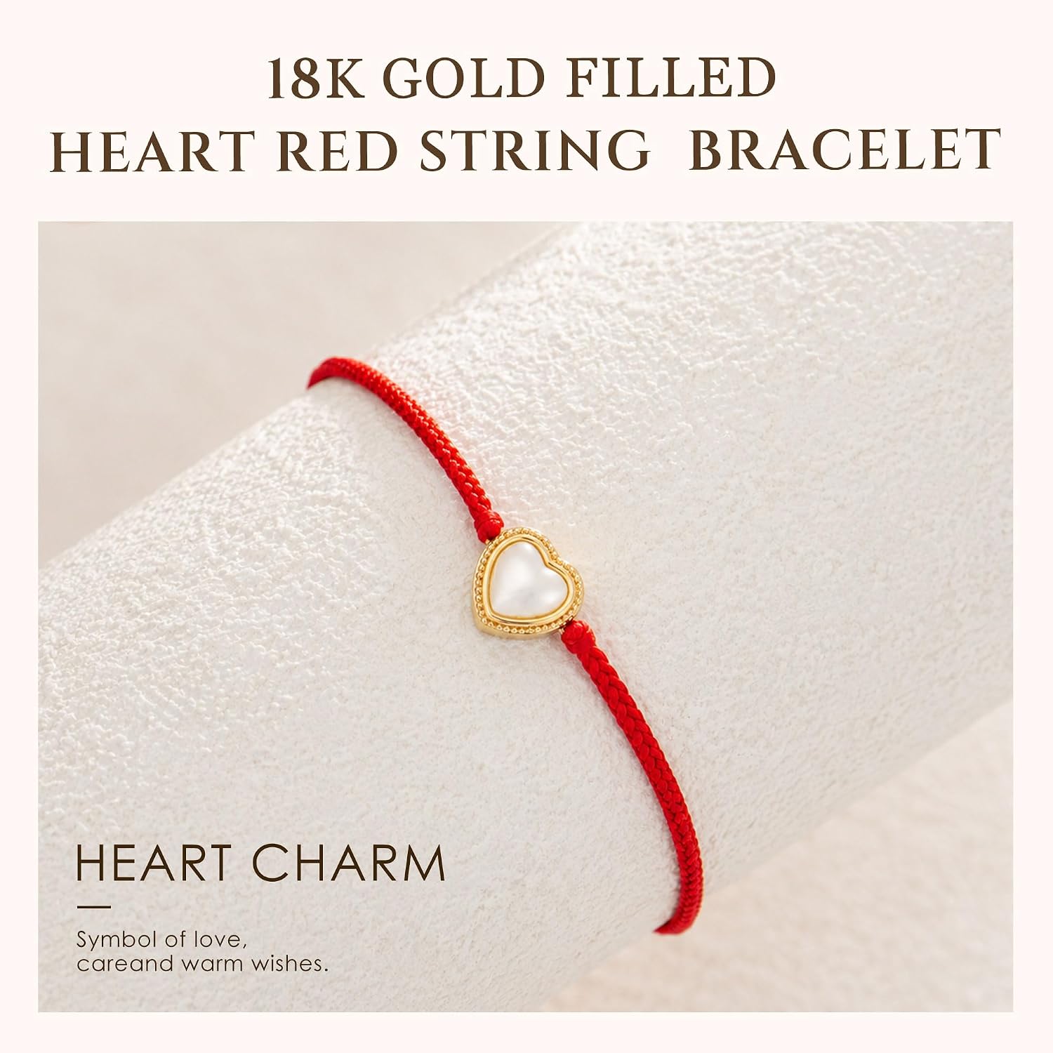 Red String Bracelet for Women, 18K Gold Filled Heart Charm with Natural Shell Inlay, Handwoven Adjustable Cord Bracelet, Meaningful Everyday Jewelry Gift