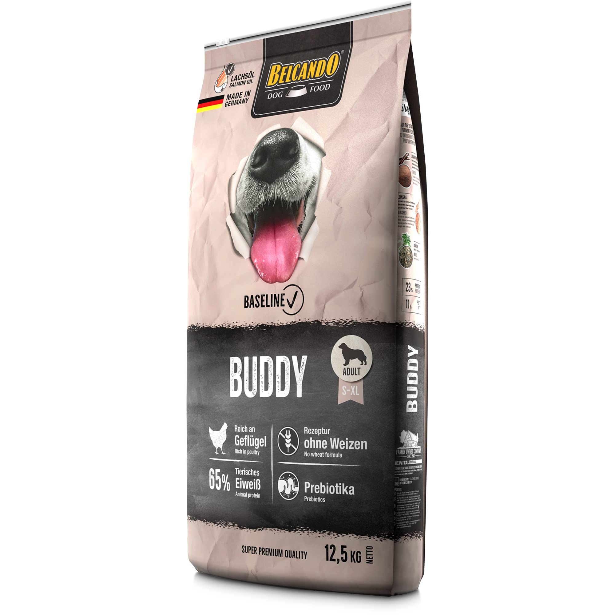 BELCANDO Baseline Buddy [12,5kg] Cibo secco per cani | Per cani adulti da 1 anno con attività normale | Adatto a tutte le razze | Con prebiotici per una flora intestinale sana