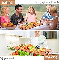 Vista 5 de Bokon 2 tablas de madera de acacia para charcutería con asa, bandeja de madera rectangular con mango hueco, bandeja de madera para servir queso