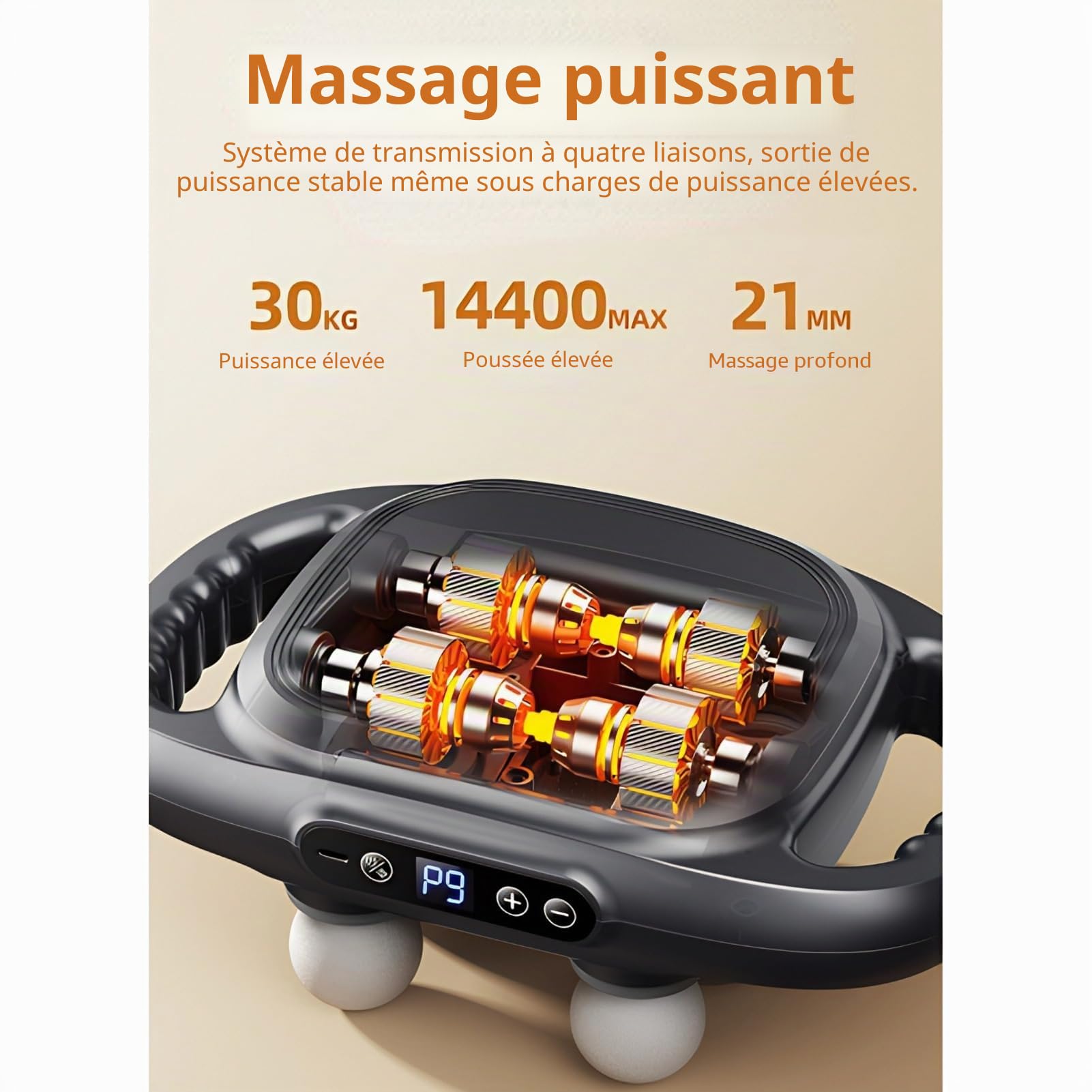 Pistolet de Massage à 6 Têtes pour Tissus Profonds, Pistolet de Massage à Percussion avec 9 Niveaux et 9 Modes, Outil de Massage électrique pour le Dos, le Cou, les Jambes, (GRAY)