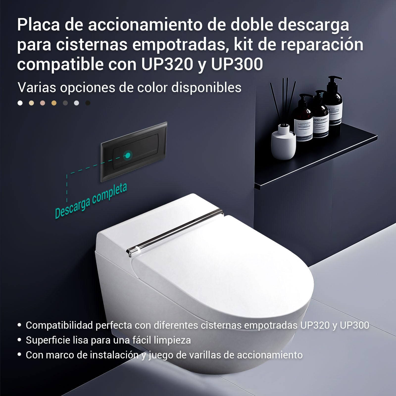 Empyreal Placa de Descarga para Cisterna de WC, Repuesto con Set de Palancas de Descarga, Compatible con Geberit 200F, 115222111,340 x 185mm，1 Pieza(Negro Mate)