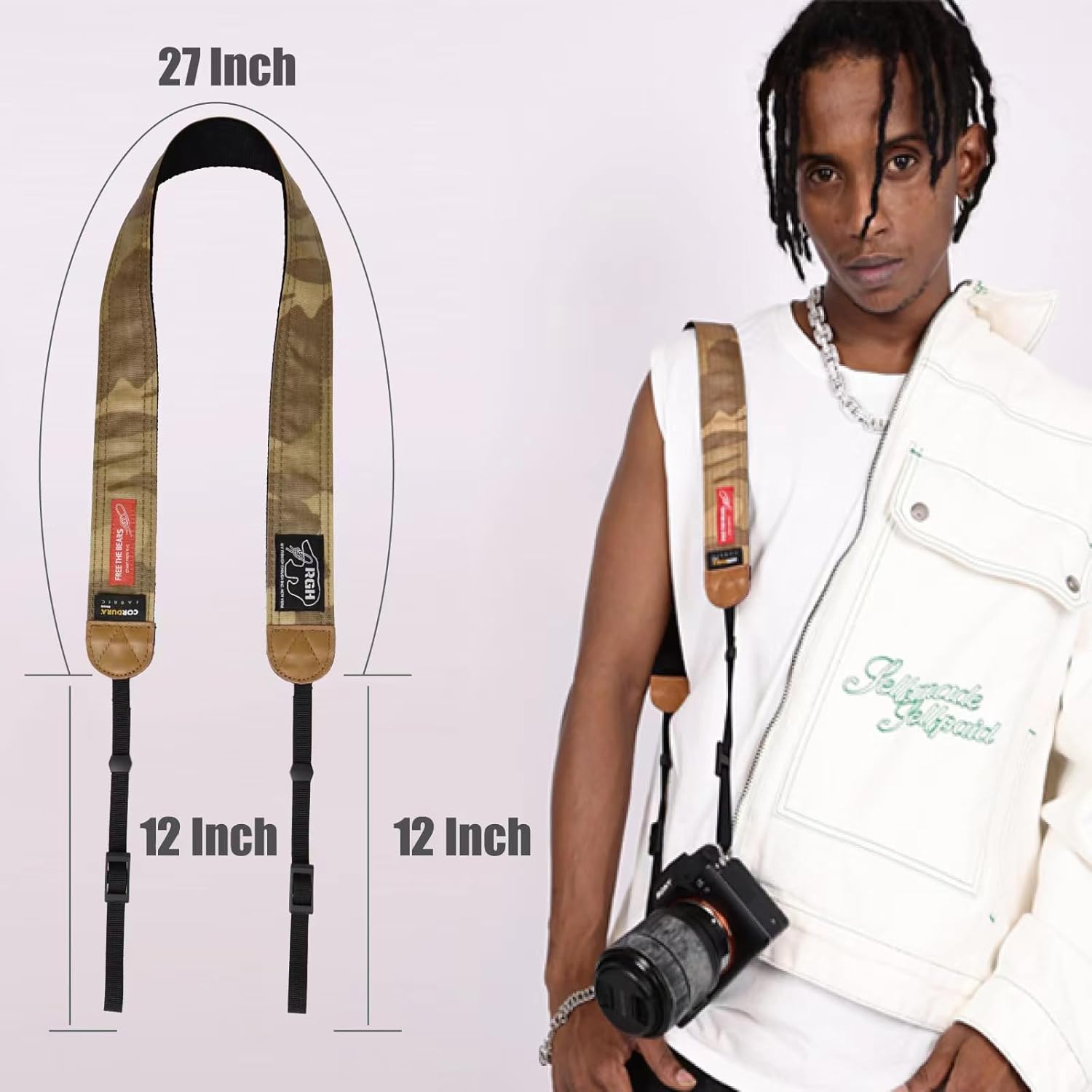 Rough Enough DSLR Camera Neck Shoulder Strap for Canon Nikon Sony Nylon with Keychain Photographer Must Haves Desert Camo