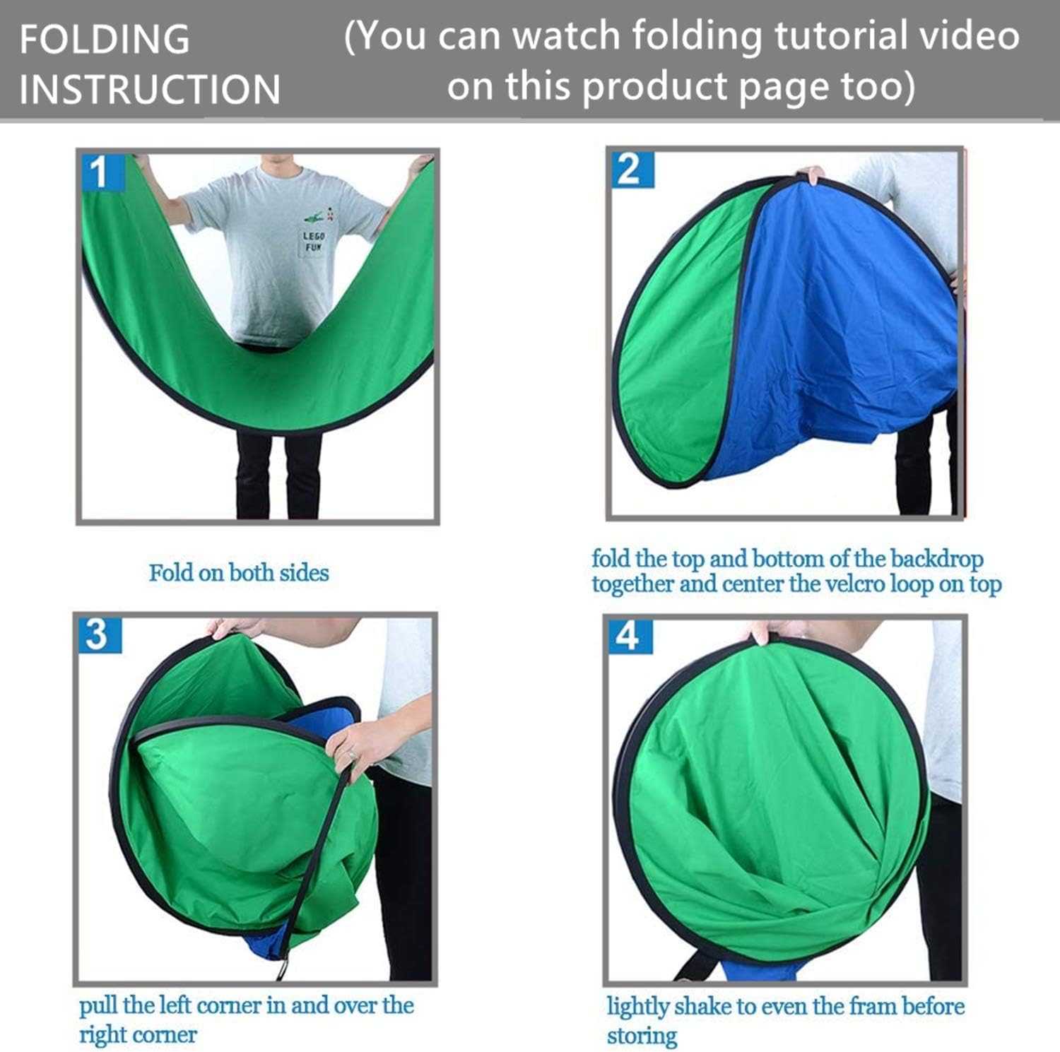 3.3'X5'Portable Green Screen Backdrop with 20’’-71’’ Adjustable Stand Blue and Green Pop Up Collapsible Green Screen Kit
