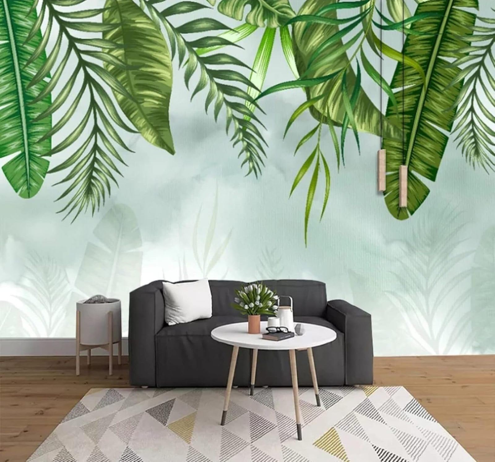 XLMING Fresh Minimalist Three Dimensional Plants Green Leaves 3D Wallpaper Luxury Silk Study Dining Feature Sofa Grey Bedroom Living Room Tv Decorative Wall-250cm×170cm